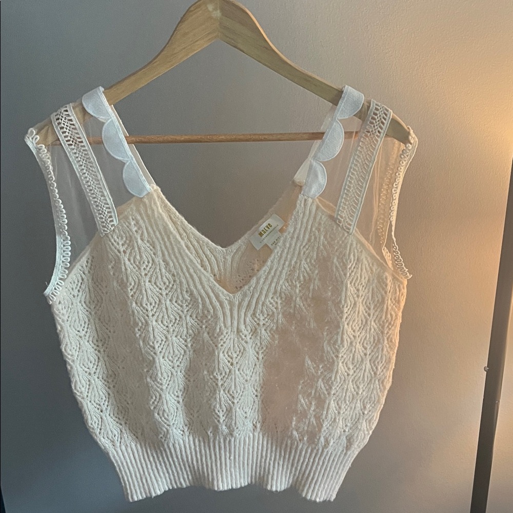 Anthropologie Cream Knit V-Neck Camisole with Decorative Straps